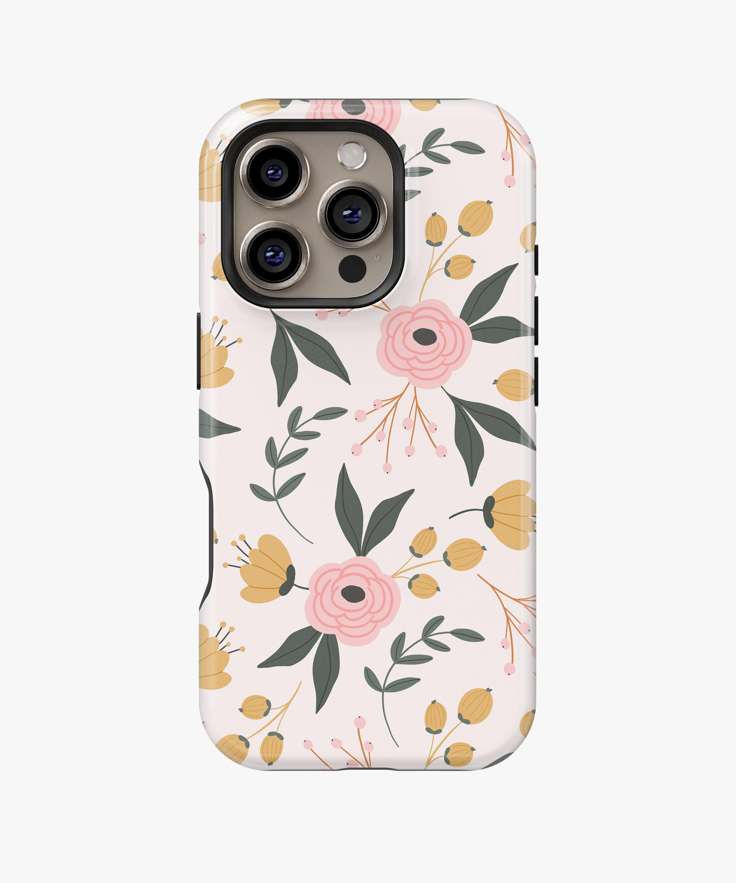 Soft Floral Phone Case – Pink and Yellow Flowers on Cream