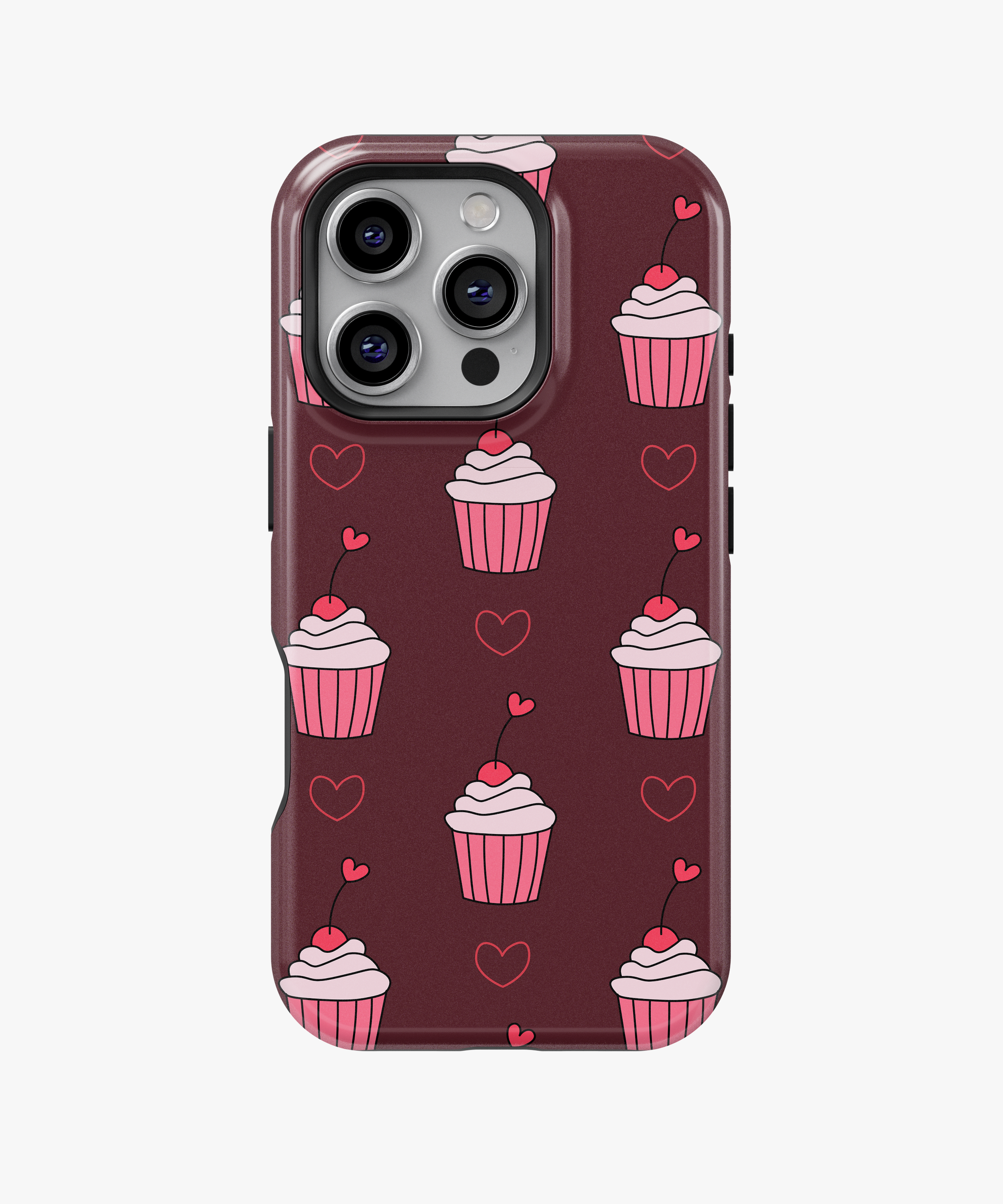 Cute Cupcake Phone Case – Pink Dessert Pattern on Burgundy