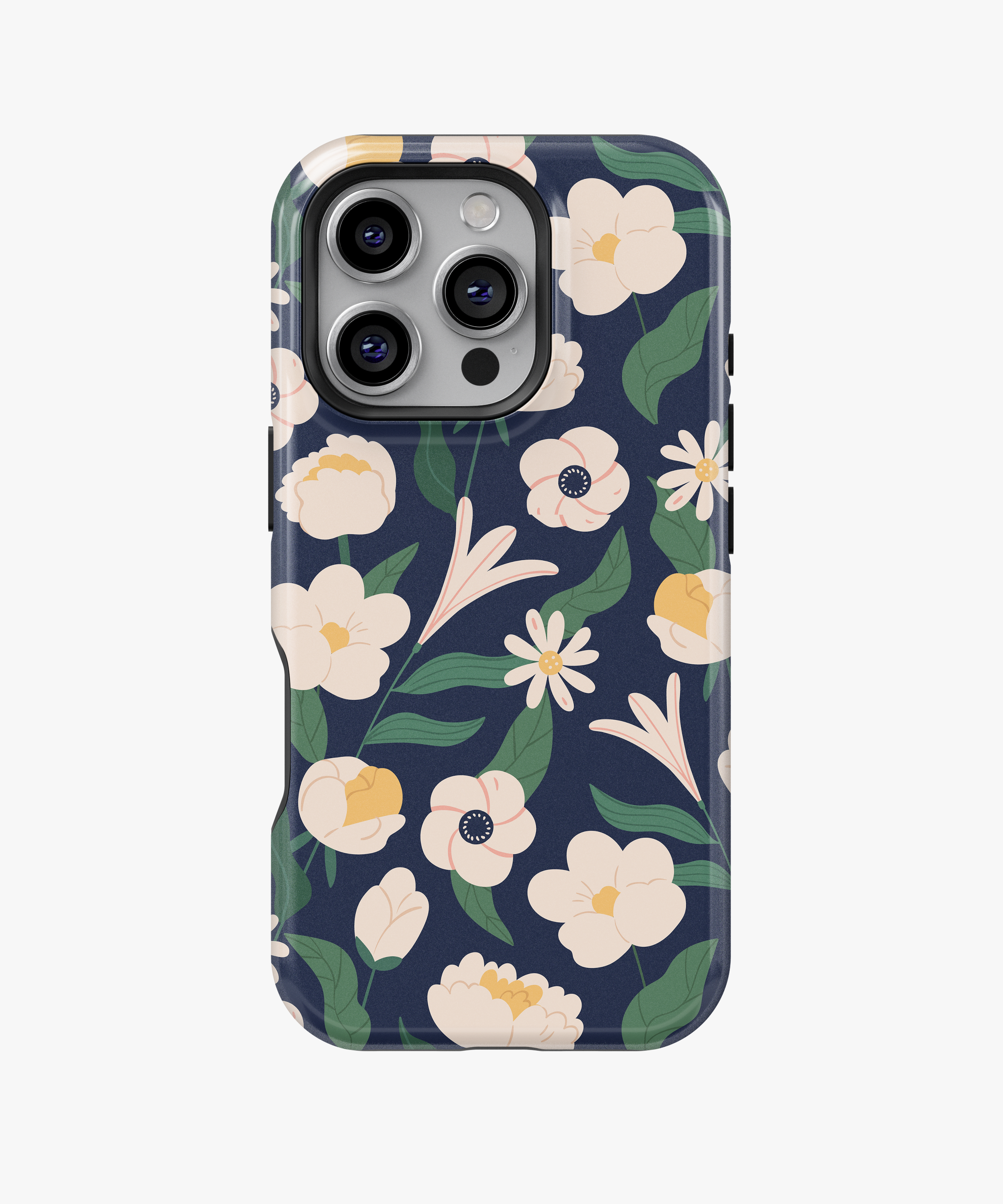 Midnight Floral Phone Case – Cream Flowers on Navy Blue