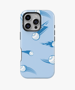Sky Blue Baseball Phone Case with Flaming Ball Pattern