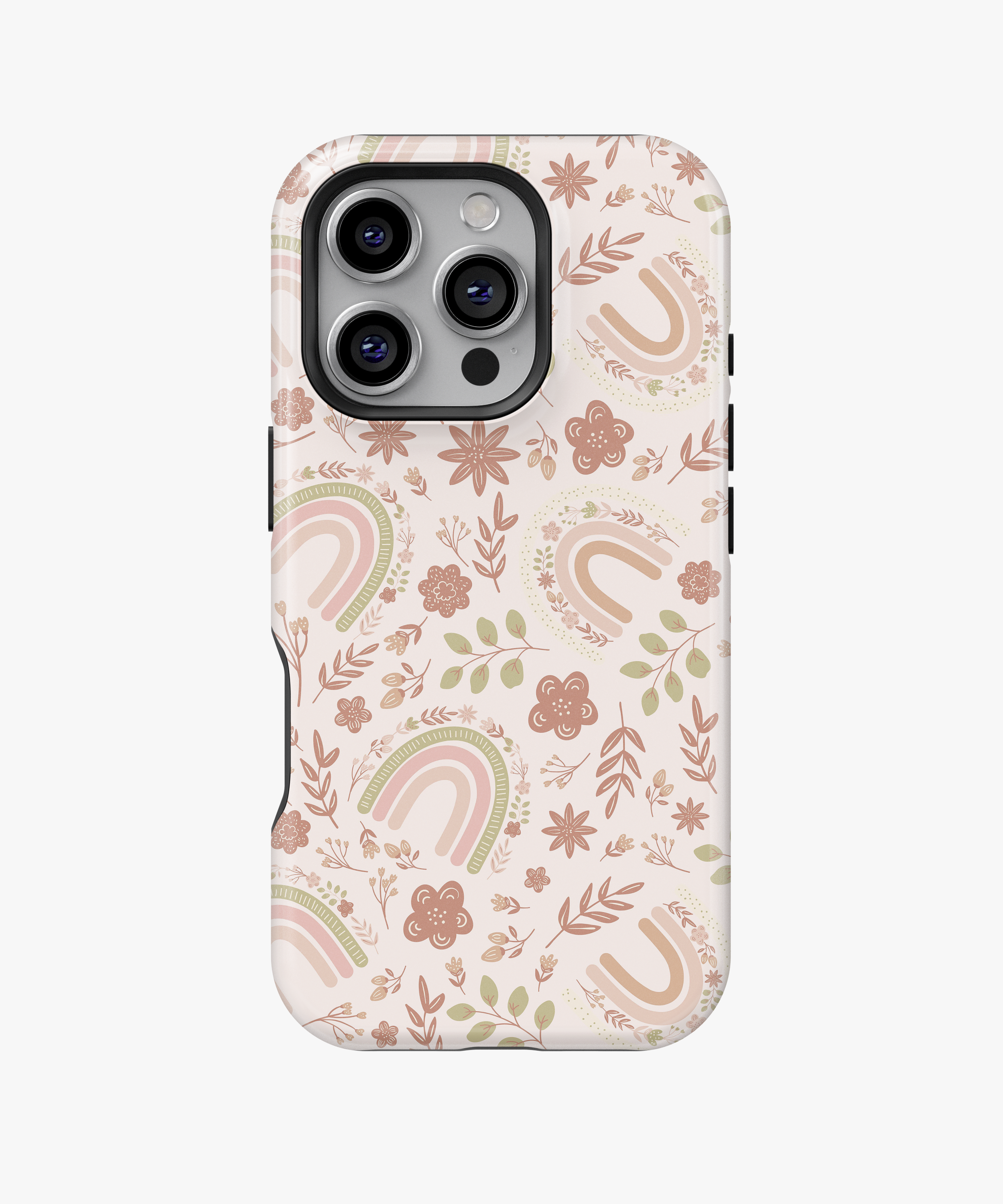 Boho Rainbow Phone Case – Pastel Rainbows and Flowers on Cream