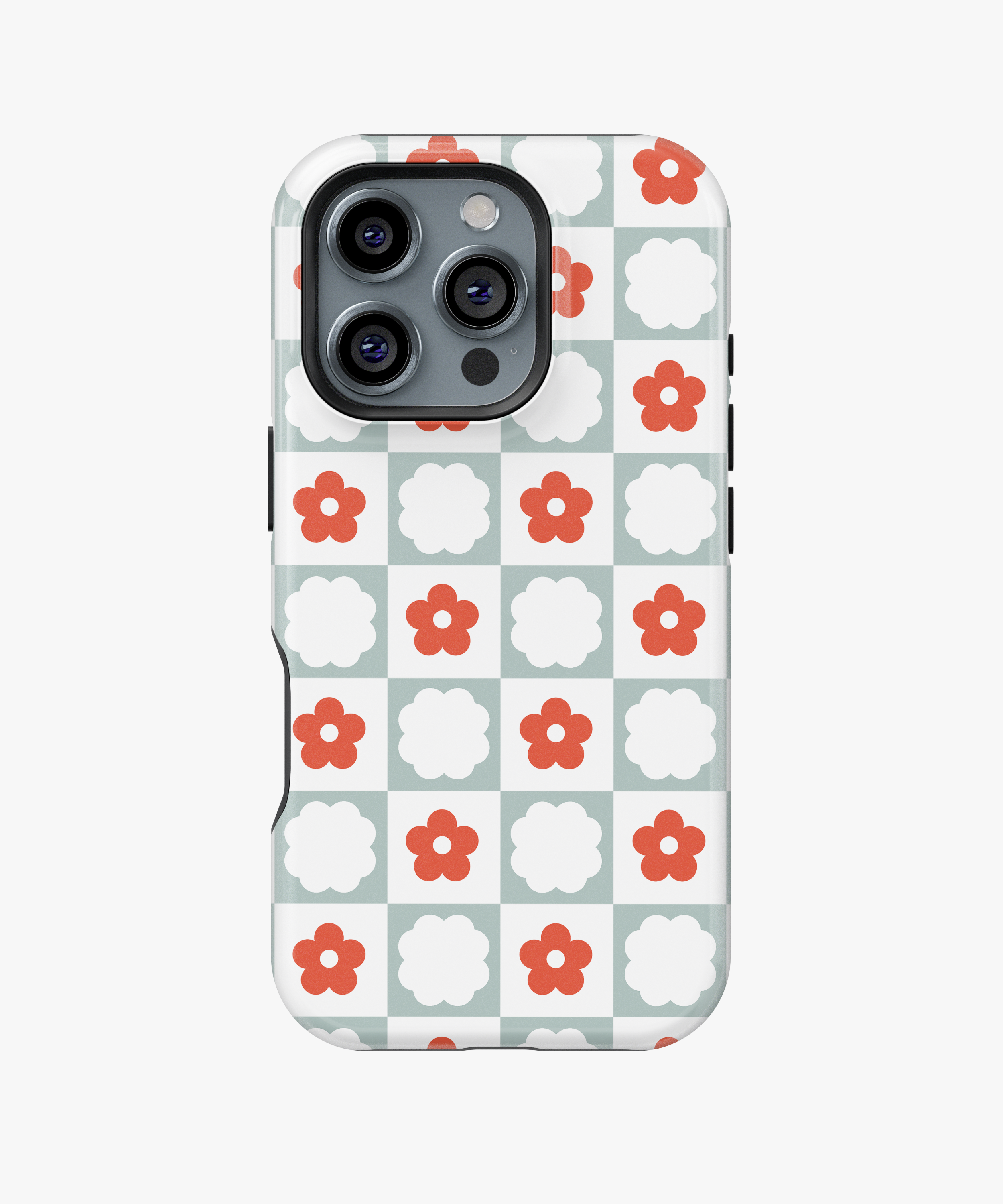 Red Daisy Checkered Phone Case | FireBornGuard Boho Floral Cover