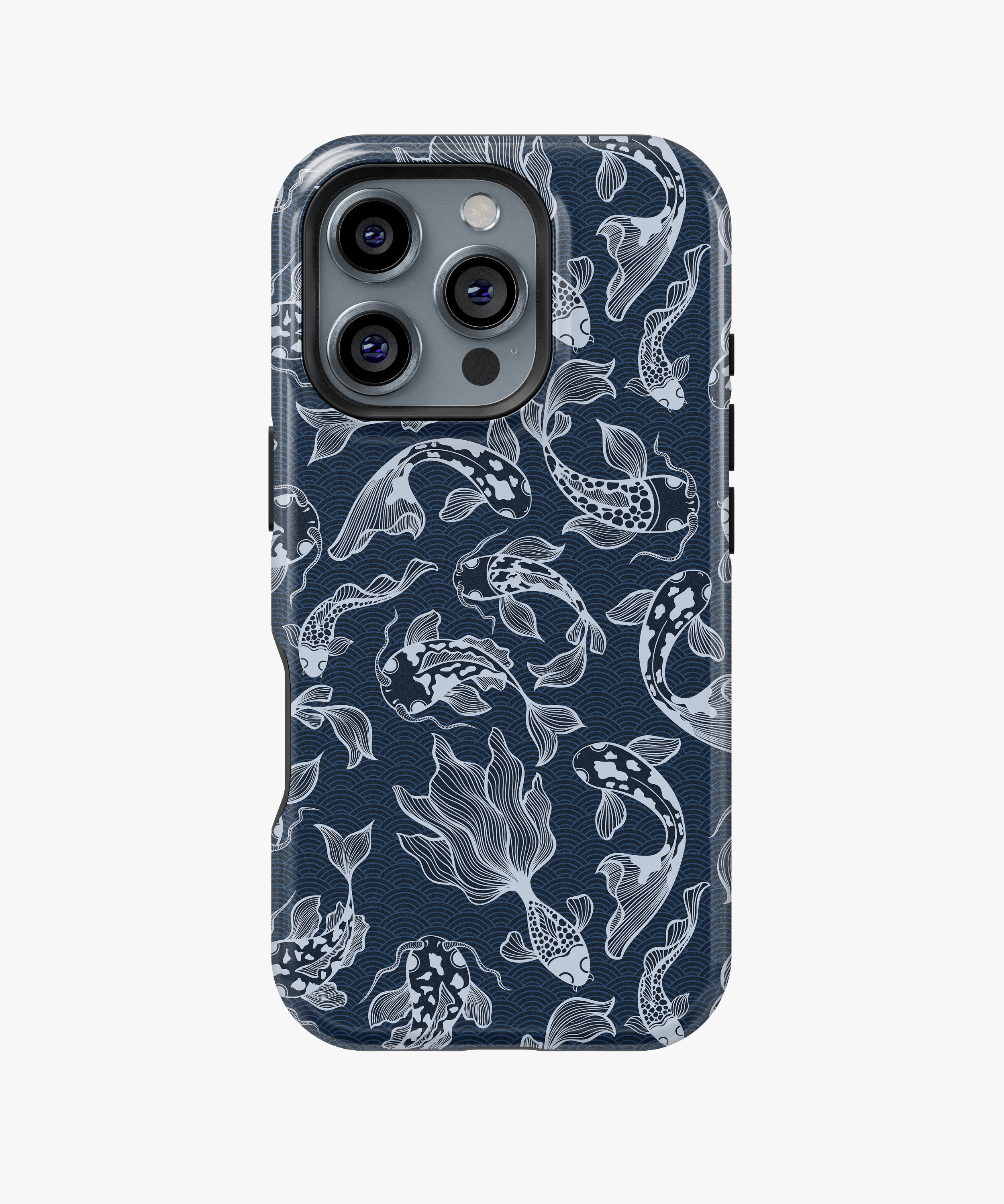 Navy Koi Fish Case - White Carp Floral Phone Cover