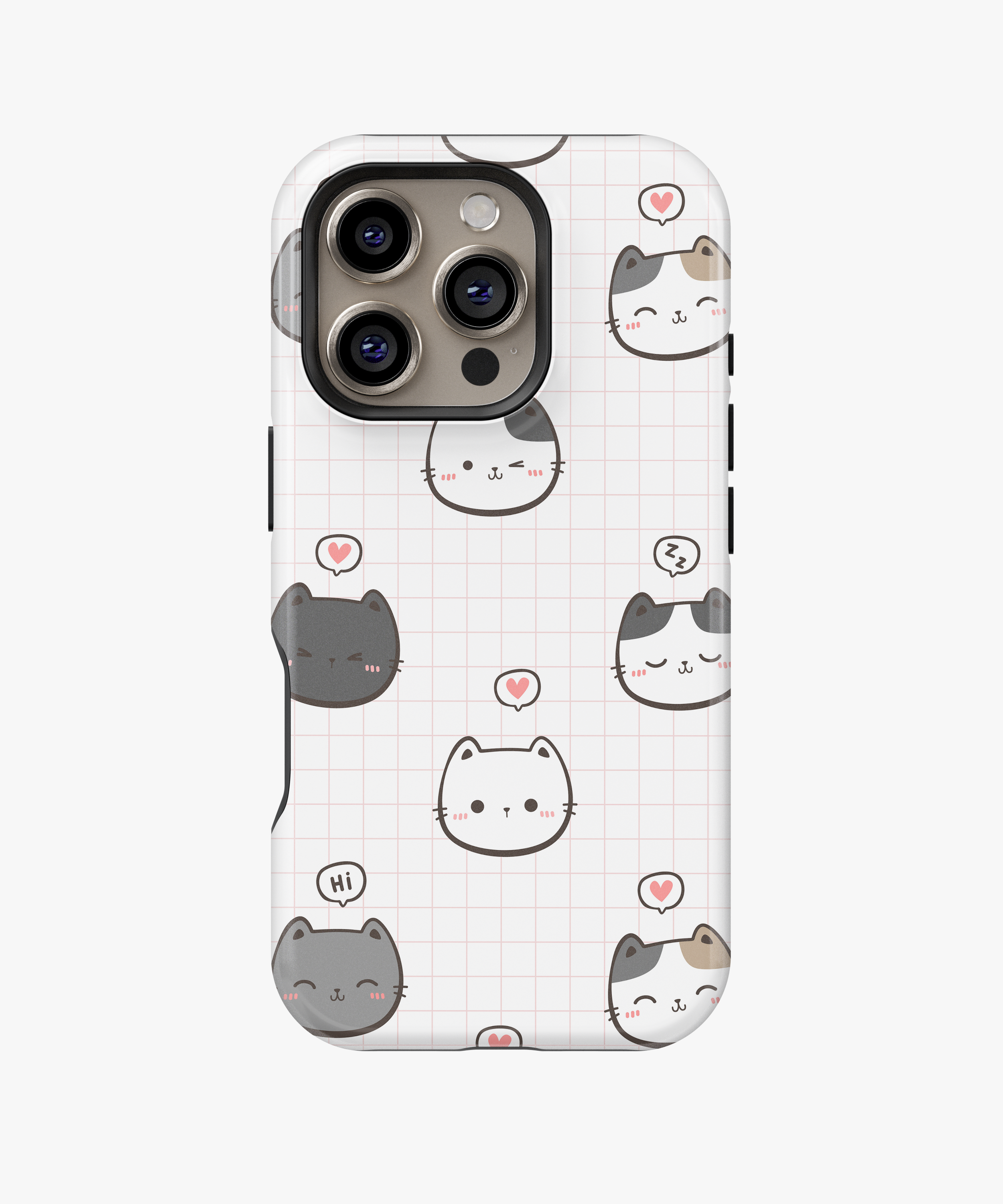 Kawaii Cat Faces Phone Case – Cute Kitty Pattern on Grid