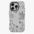 Minimal Line Art Floral Phone Case – Black Flowers on Grey