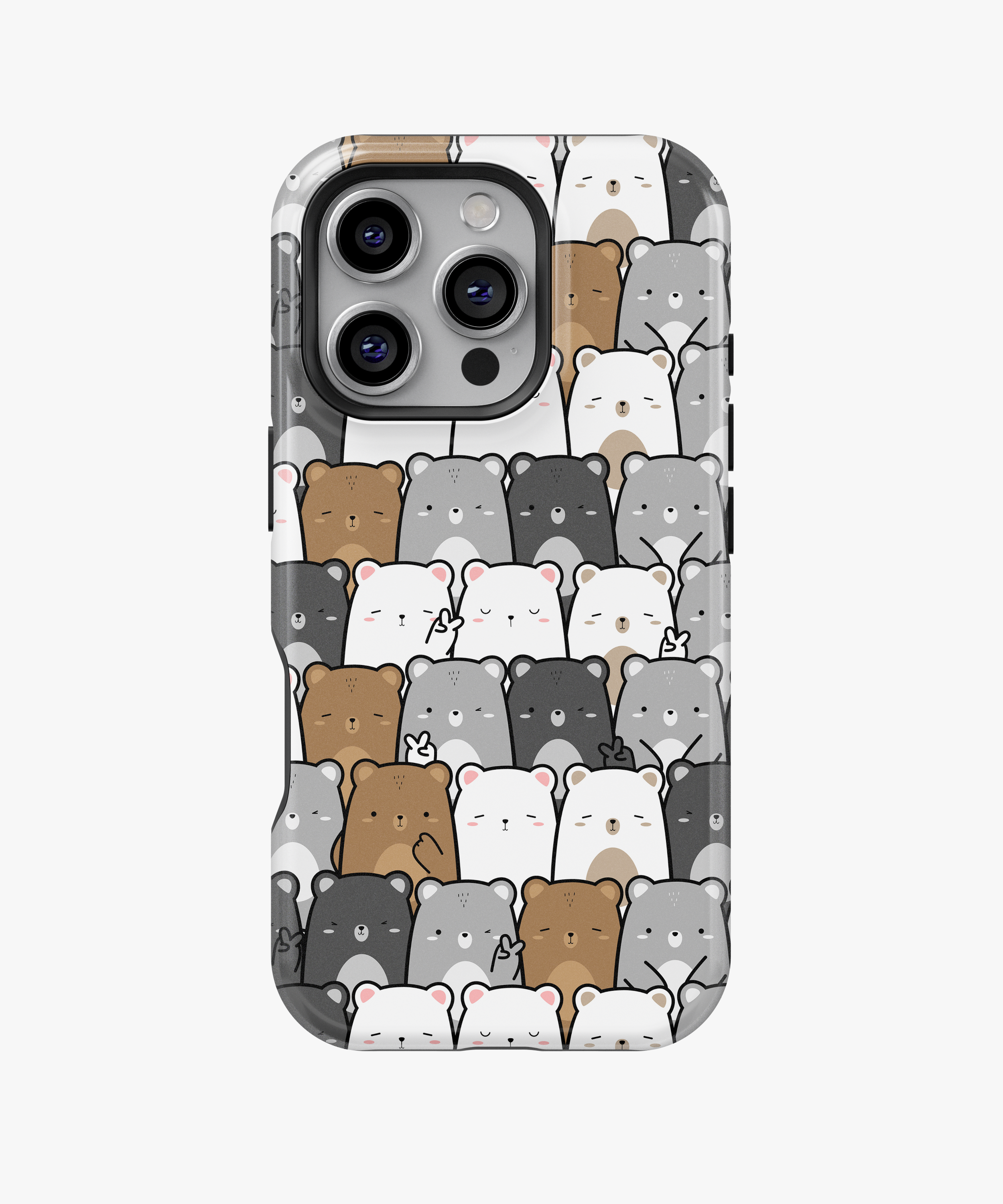 Kawaii Bear Crowd Phone Case – Cute Neutral Bears on White