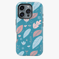 Teal Botanical Phone Case – Pastel Leaves and Flowers