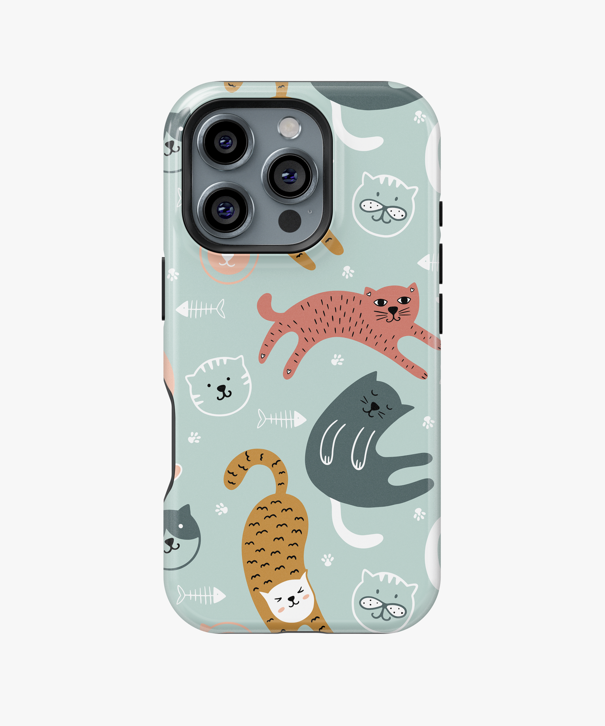 Playful Cats Phone Case – Cute Colorful Kitties on Mint Green