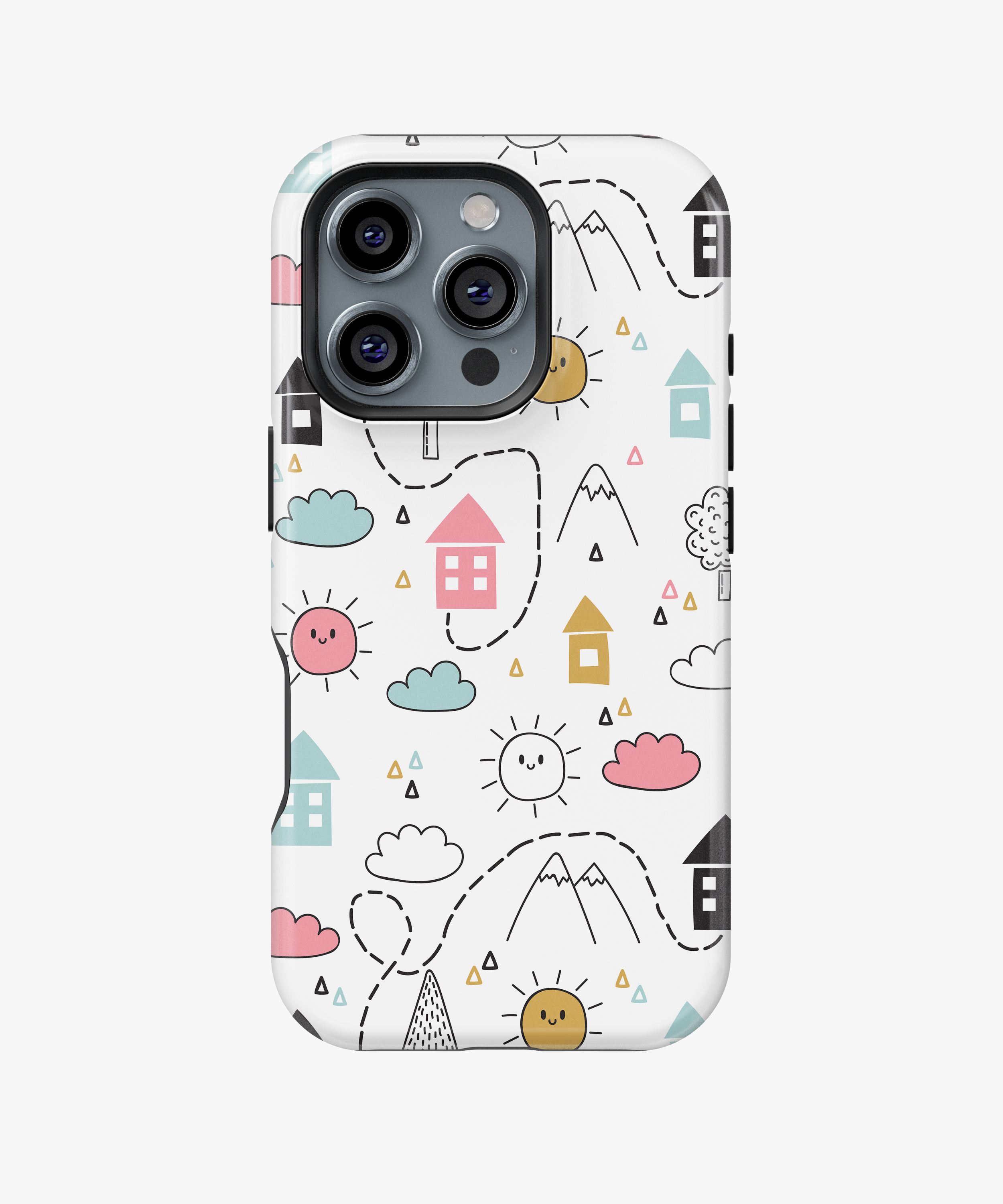 Cute Doodle Town Phone Case – Pastel Houses