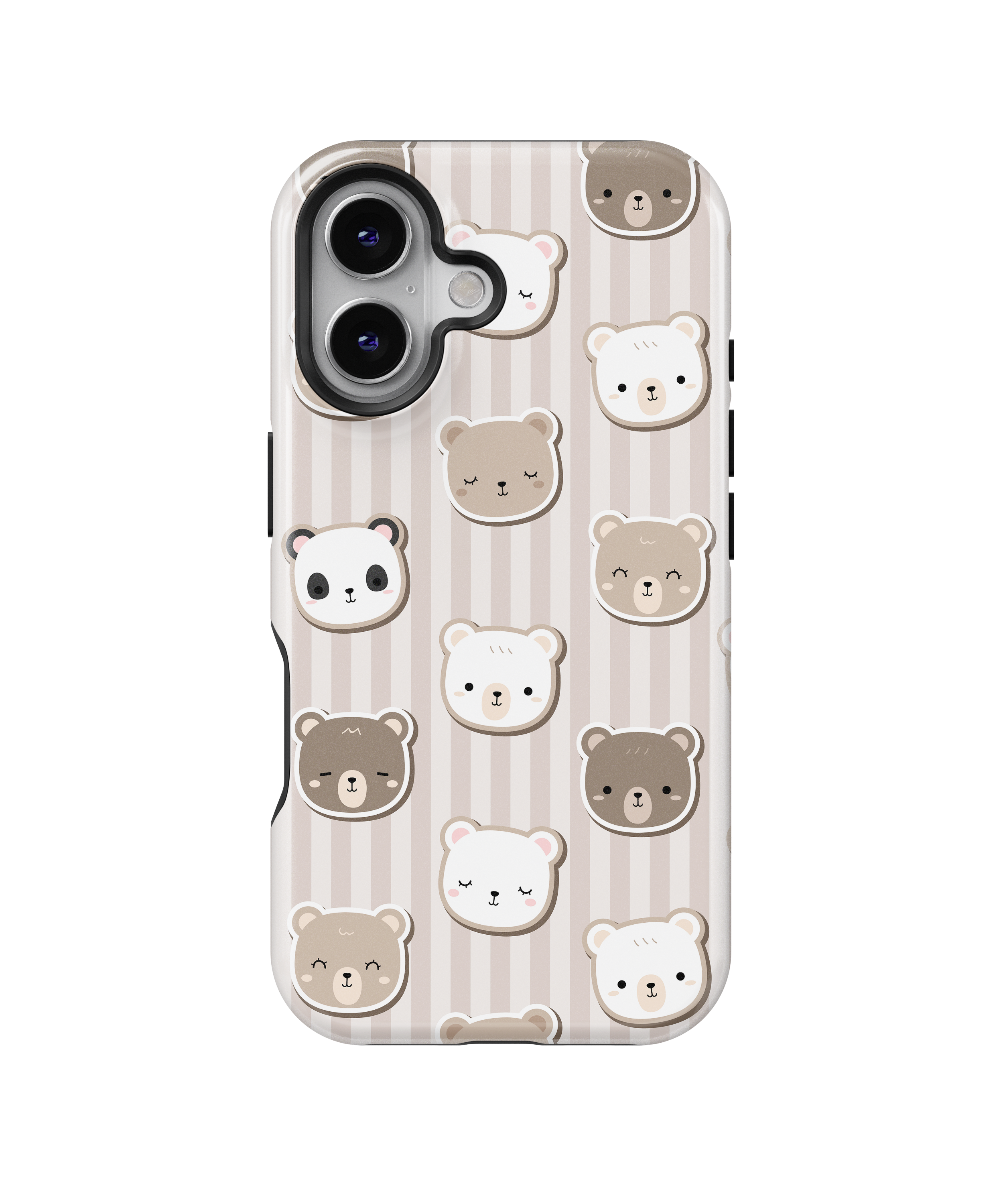 Neutral Bear Faces Phone Case – Cute Bears on Beige Stripes